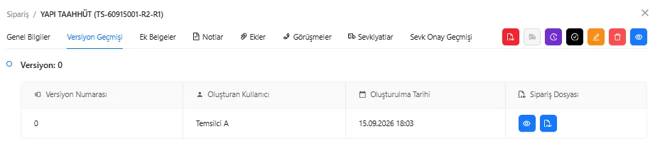 Codigno Sipariş versiyon geçmişi: değişiklikler tarihçesiyle.