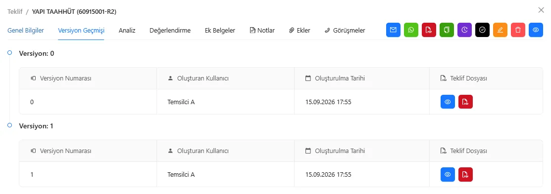 Codigno Teklif versiyon geçmişi: revizyonlar tarihçesiyle izleniyor.