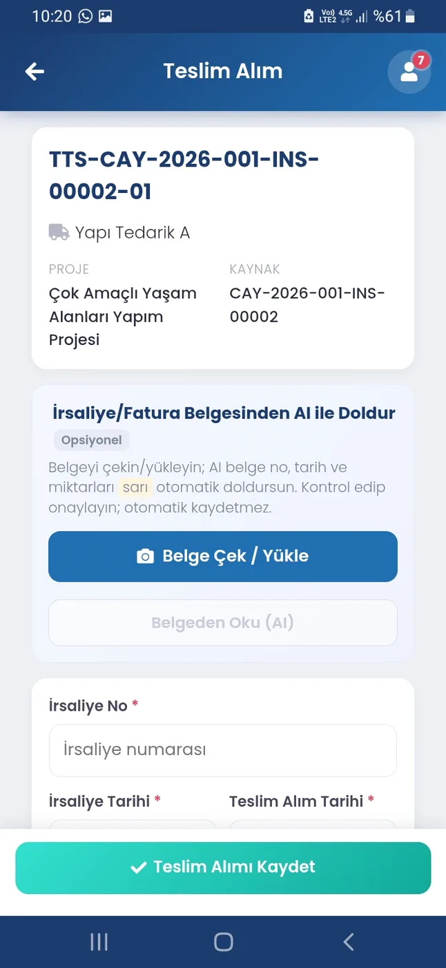 Codigno Mal kabul sahadan: kalem kalem teslim alınan miktar telefondan giriliyor.