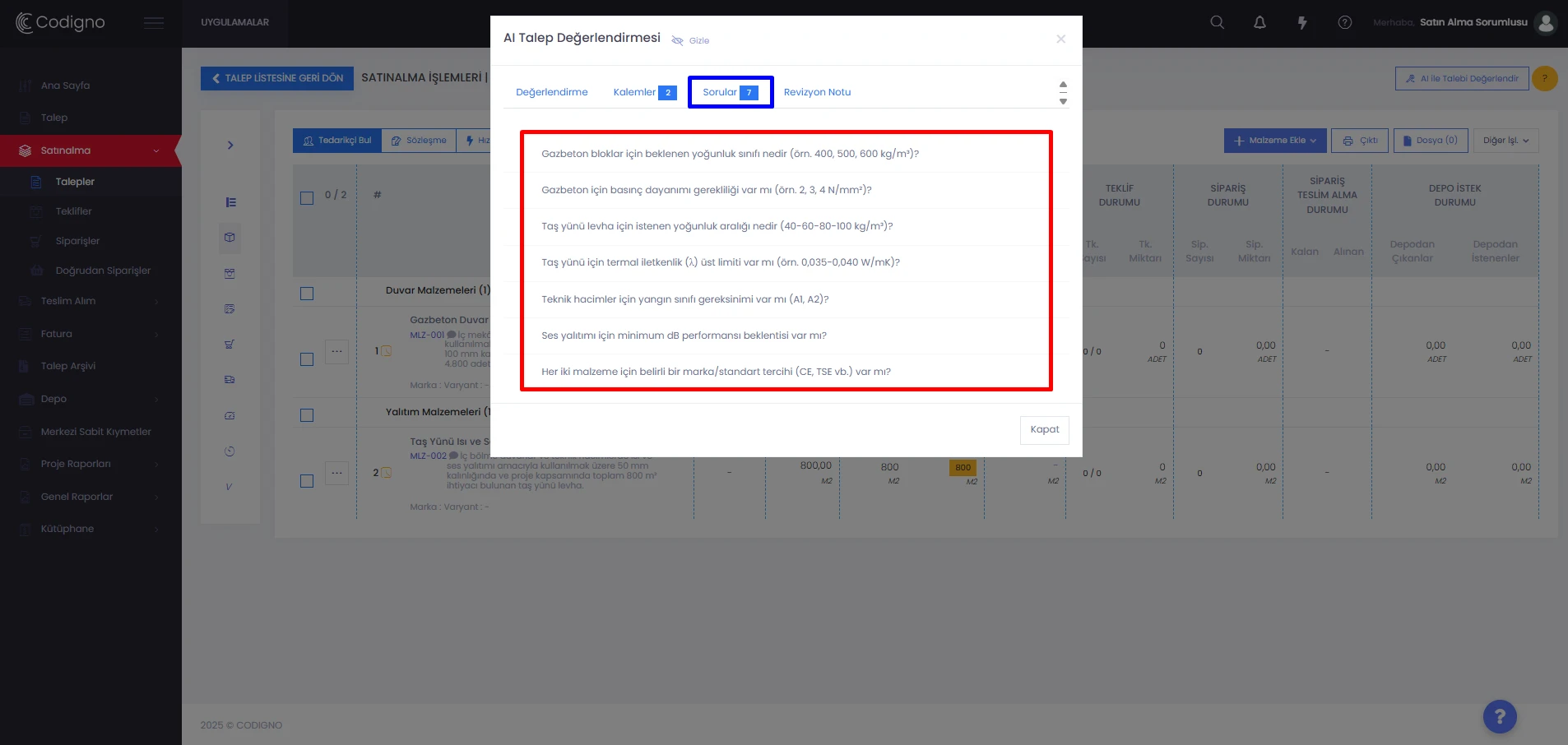 Codigno ERP talep değerlendirmesinde netleştirilmesi gereken sorular listesi