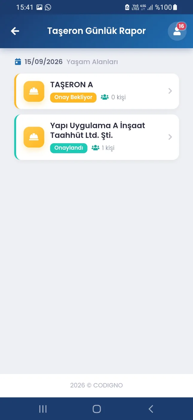 Codigno Mobil onay: gelen günlük raporlar telefondan onaylanıyor.